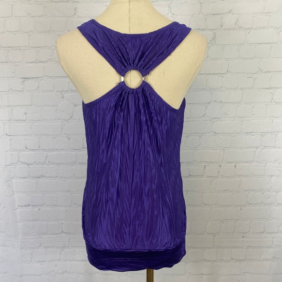 ⭐ 3/$15 Vintage Y2K Iz Byer Small Purple Crinkle O Ring Racerback Tank Top - Picture 6 of 9